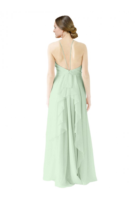 Cheap Front halter Neckline and Deep Back Long Chiffon Bridesmaid Dress Canada
