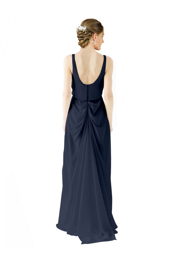 Cheap Scoop Neckline Fitted Long Chiffon Bridesmaid Dress Open Back Canada