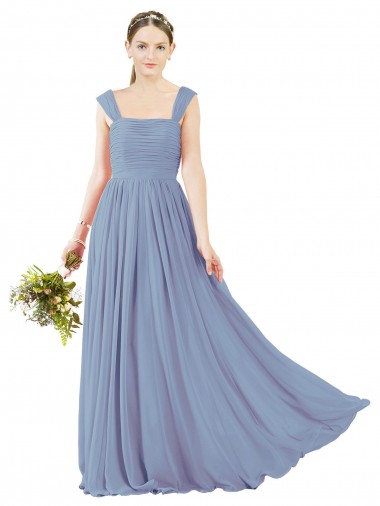 Cheap Square Neckline Sexy Open Back Long Chiffon Bridesmaid Dress Canada