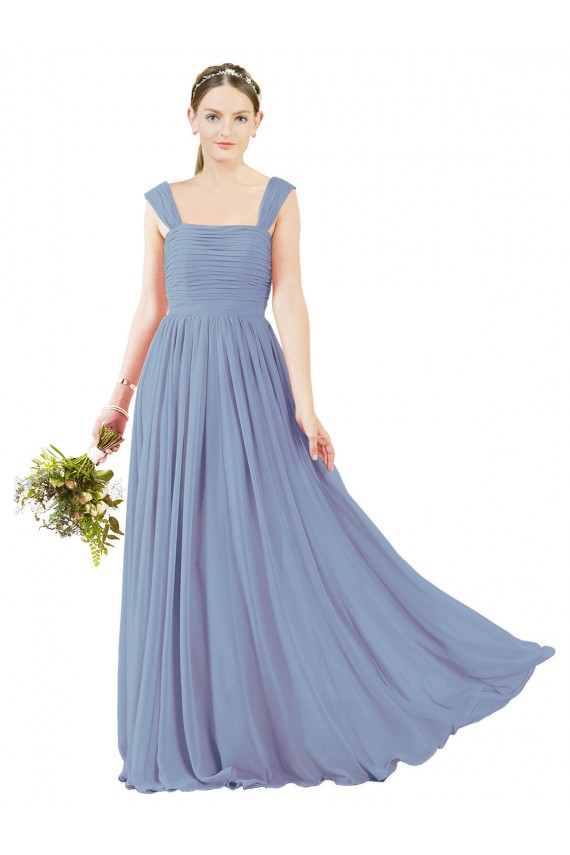 Cheap Square Neckline Sexy Open Back Long Chiffon Bridesmaid Dress Canada