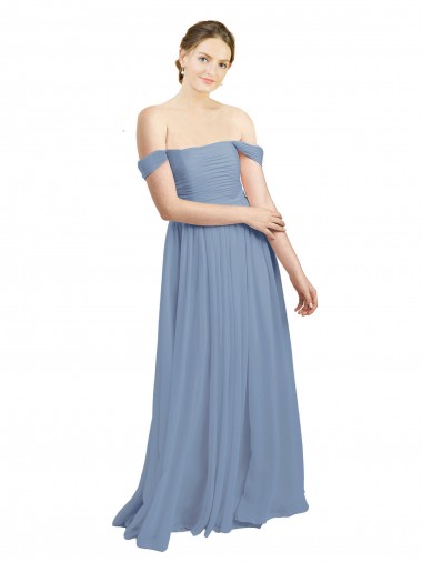 Cheap Long Floor Length Chiffon Bridesmaid Dress with Fluttering Off the Shoulder Straps Canada