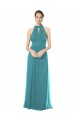 Cheap Ruched Long Chiffon Halter Bridesmaid Dress with Tie Back and Tails Canada