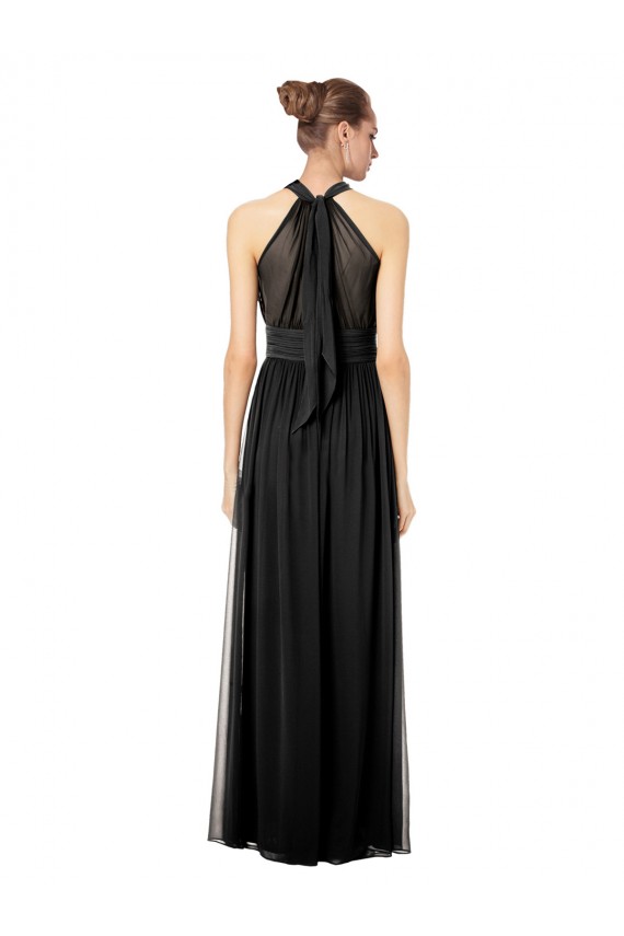 Cheap Ruched Long Chiffon Halter Bridesmaid Dress with Tie Back and Tails Canada