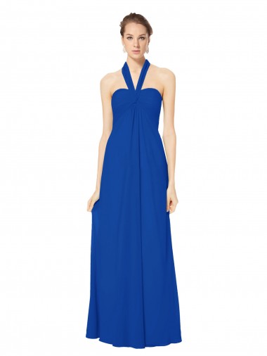 Cheap Sleeveless Long Chiffon Empire Gown with Pleated Halter Straps Canada