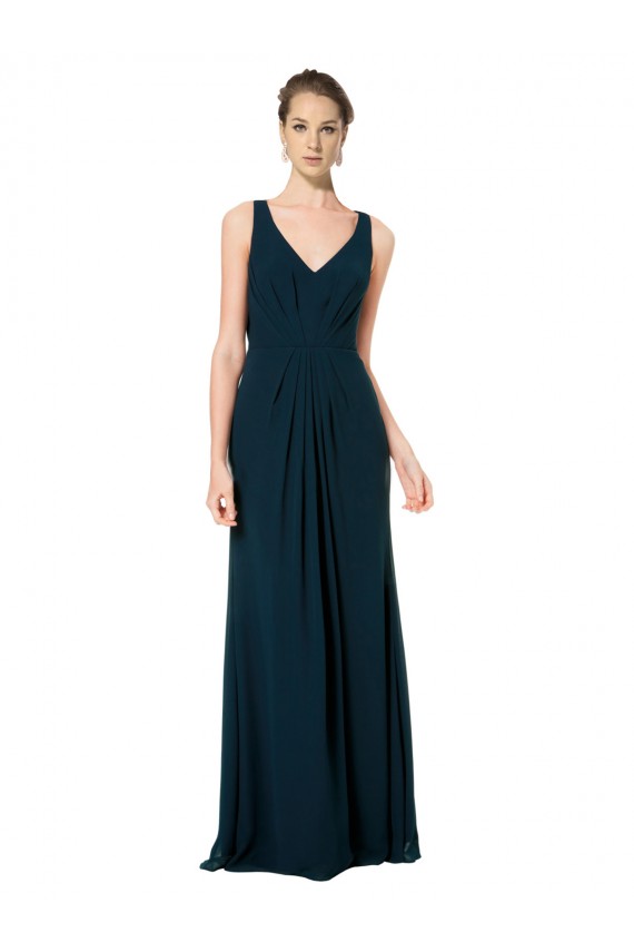 Cheap Long Chiffon V-Neck Sleeveless Bridesmaid Dress with Large Keyhole Back Canada