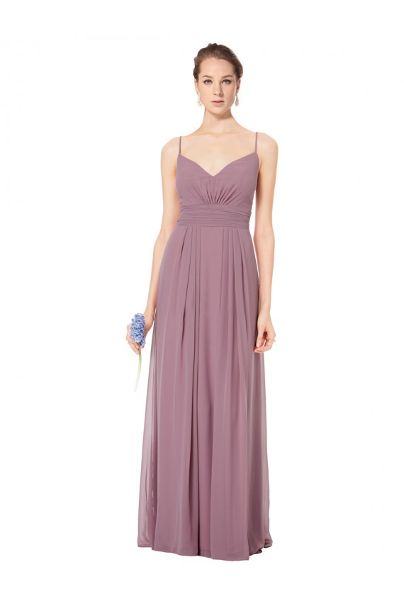 Cheap V-Neck Spaghetti Strap Open Back Long Chiffon Bridesmaid Dress Canada