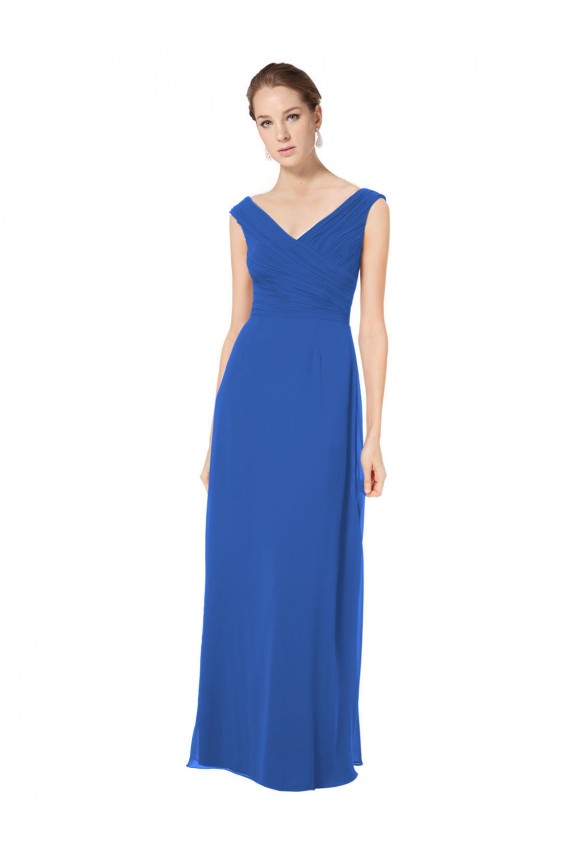 Cheap Long Chiffon Strapless Bridesmaid Dress with Wide Front and Back V-Neckline Canada