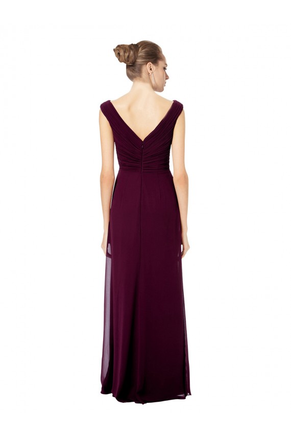 Cheap Long Chiffon Strapless Bridesmaid Dress with Wide Front and Back V-Neckline Canada