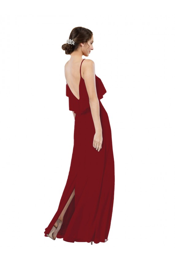 Cheap Scoop Neck Chiffon Bridesmaid Dress with Spaghetti Straps and Low Back Canada