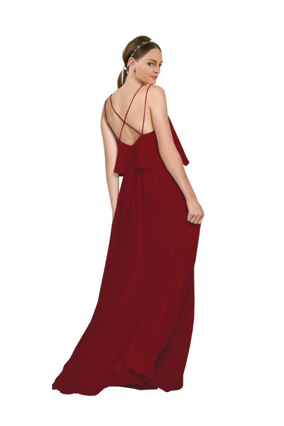 Cheap Long Chiffon Bridesmaid Dress with Slim Straps and Open Back Canada