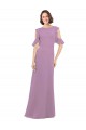 Cheap Long Chiffon Bridesmaids Dress with Flounced Sleeve Detail and Criss Cross Back Canada