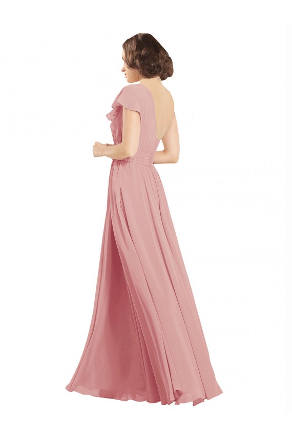 Cheap Chiffon Bridesmaids Dress with One Shoulder Flounced Sleeve Canada