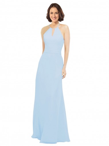 Cheap Floor Length Chiffon Bridesmaids Dress with Front Keyhole Neckline Canada