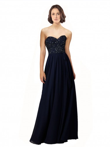 Cheap Long Chiffon Sweetheart Neckline Bridesmaid Dress with Beading Canada