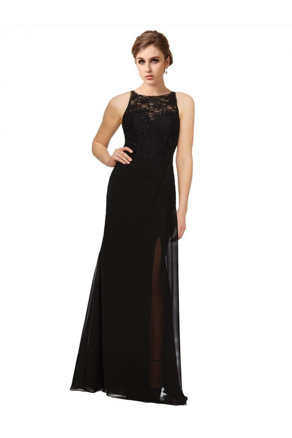 Cheap Sheath Beaded and Embroidered Bridesmaids Dress with Lace Bodice and Chiffon Skirt Canada