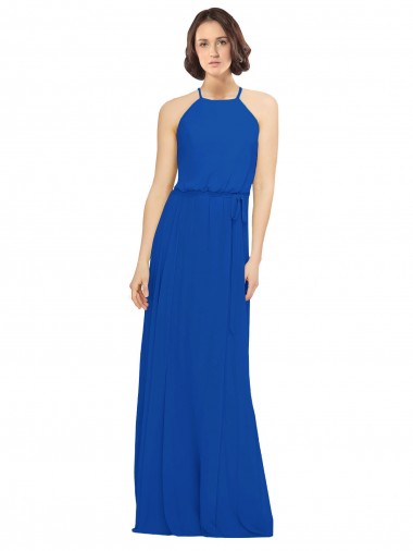 Cheap Long Jewel Neckline Chiffon Bridesmaids Dress wit Chiffon Tie Sash Canada