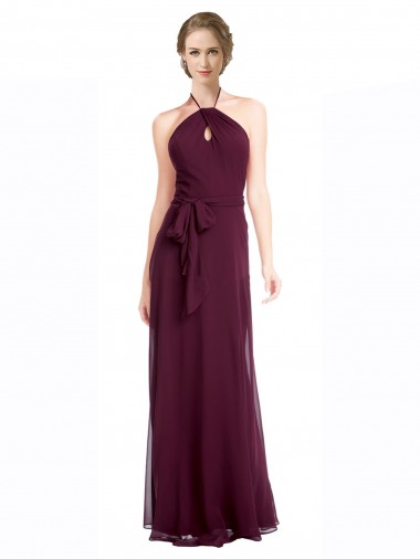 Cheap Full Length Chiffon Bridesmaid Dress with Halter Top Canada