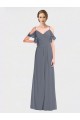 Cheap Long Chiffon Spaghetti Strap V-Neck Bridesmaid Dress with Off-The-Shoulder Flutter Sleeves Canada