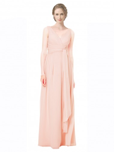 Cheap Full Length Chiffon Bridesmaid Dress with V-Front and Back Canada