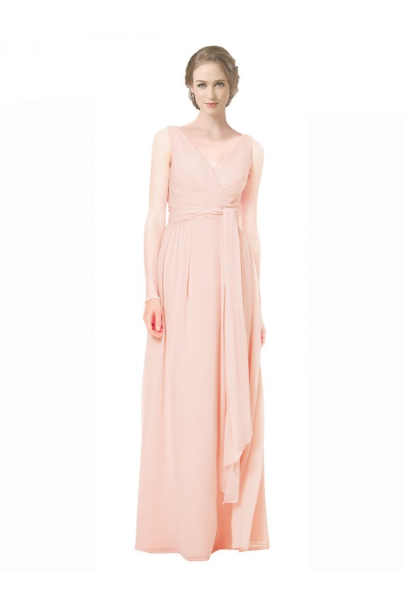 Cheap Full Length Chiffon Bridesmaid Dress with V-Front and Back Canada