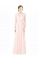 Cheap Long Chiffon Sleeveless Bridesmaid Dress with Sheer Illusion Top and V-Back Canada