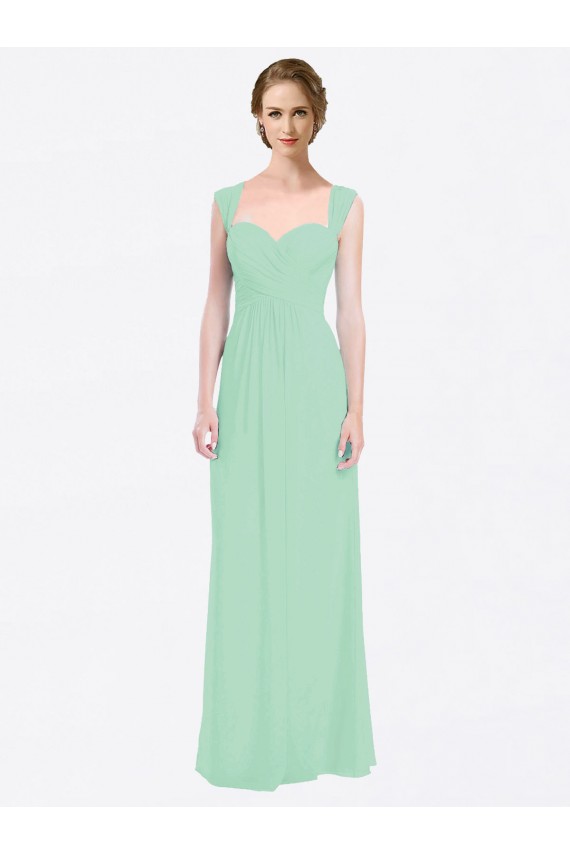 Cheap Long Chiffon Bridesmaid Dress with a Sweetheart Neckline and Pleated Shoulder Straps Canada
