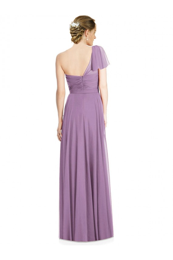 Cheap Flutter Sleeves One Shoulder Long Chiffon Bridesmaid Dress Canada