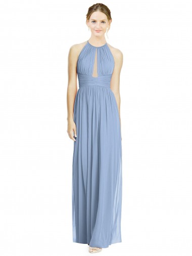 Cheap Open Back Long Chiffon Halter Bridesmaid Dress Canada