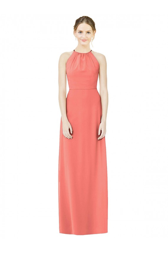 Cheap Open Back Shirred Halter Chiffon Bridesmaid Dress Canada