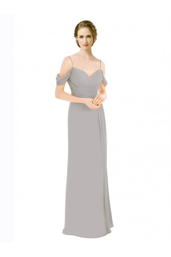 Cheap Draped Cold Shoulder Chiffon Bridesmaid Dress with Pleated Wrap Bodice Canada