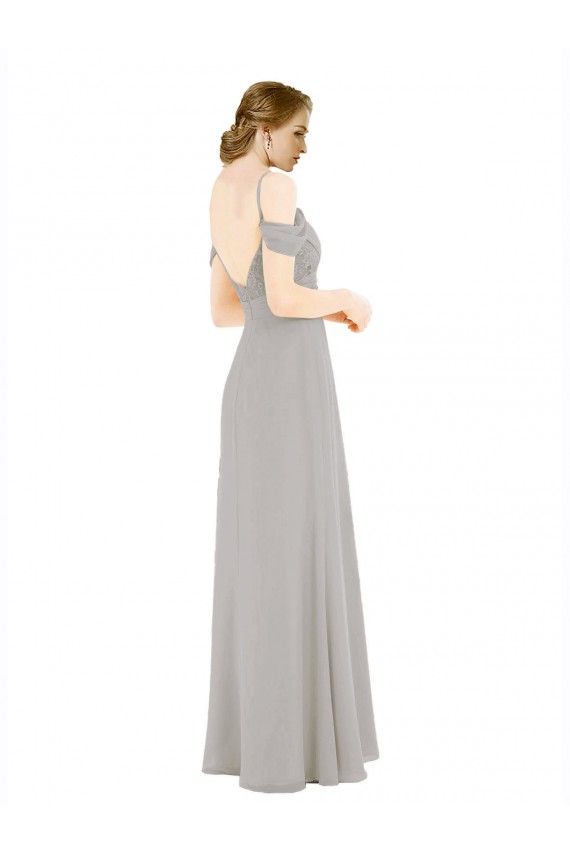 Cheap Draped Cold Shoulder Chiffon Bridesmaid Dress with Pleated Wrap Bodice Canada