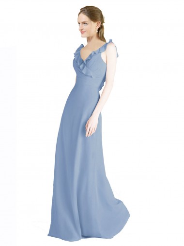Cheap Fluted Chiffon Wrap Bridesmaid Dress with Ruffles V-Neck Canada