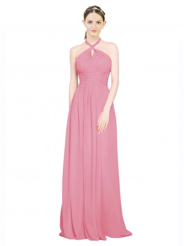 Cheap Halter Neck Keyhole A-Line Chiffon Bridesmaid Dress Canada