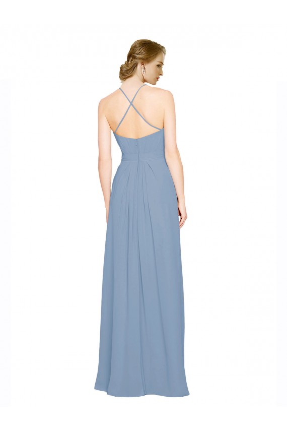 Cheap Pleated Halter Neckline A-Line Chiffon Bridesmaid with Criss Cross Back Canada