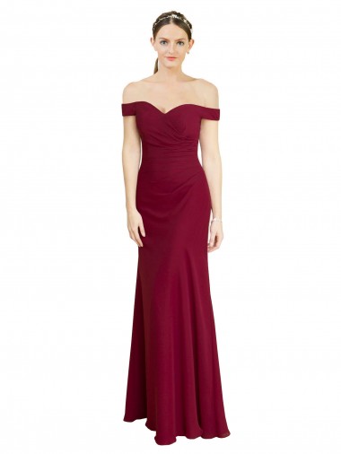 Cheap Off the Shoulder Long Chiffon Bridesmaid Dress / Prom Dress with Pleats Canada