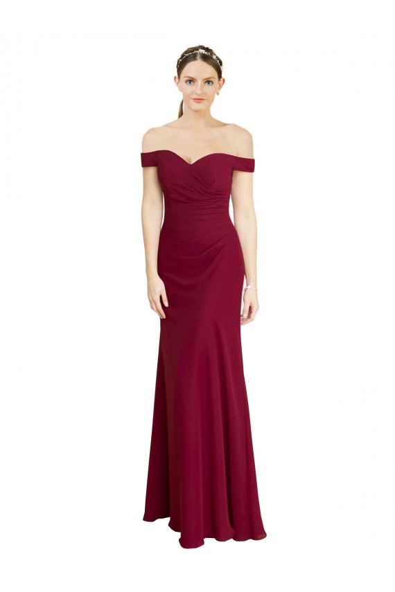 Cheap Off the Shoulder Long Chiffon Bridesmaid Dress / Prom Dress with Pleats Canada