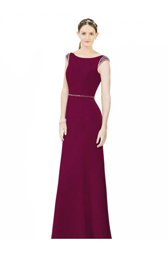 Cheap Slim Chiffon Bridesmaid Dress with Embellished Capped Sleeves Canada