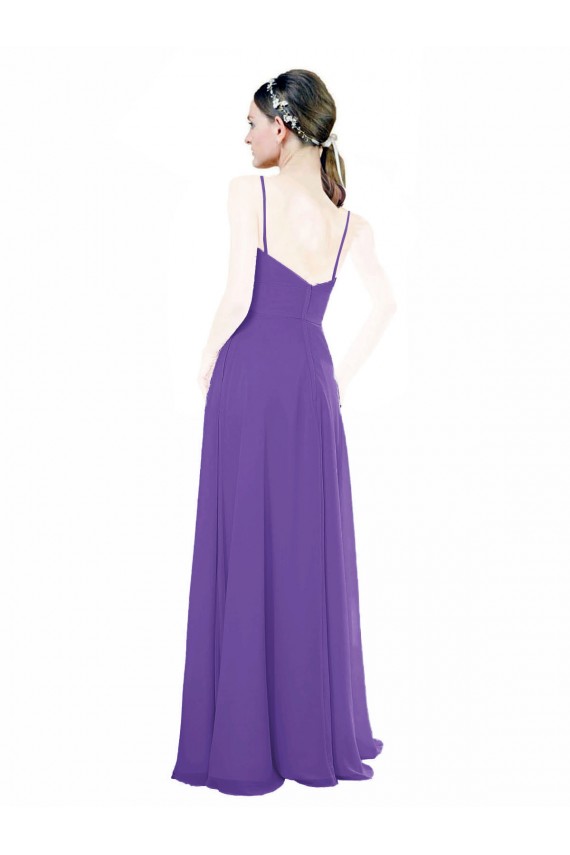 Cheap Long Chiffon A-Line Bridesmaid Dress with Deep V-Neckline and Side Slit Canada