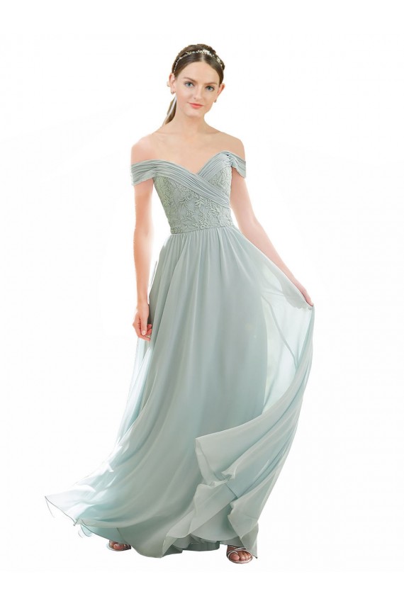 Cheap Romantic Bridesmaid Dress with Embroidered Off the Shoulder Bodice Canada