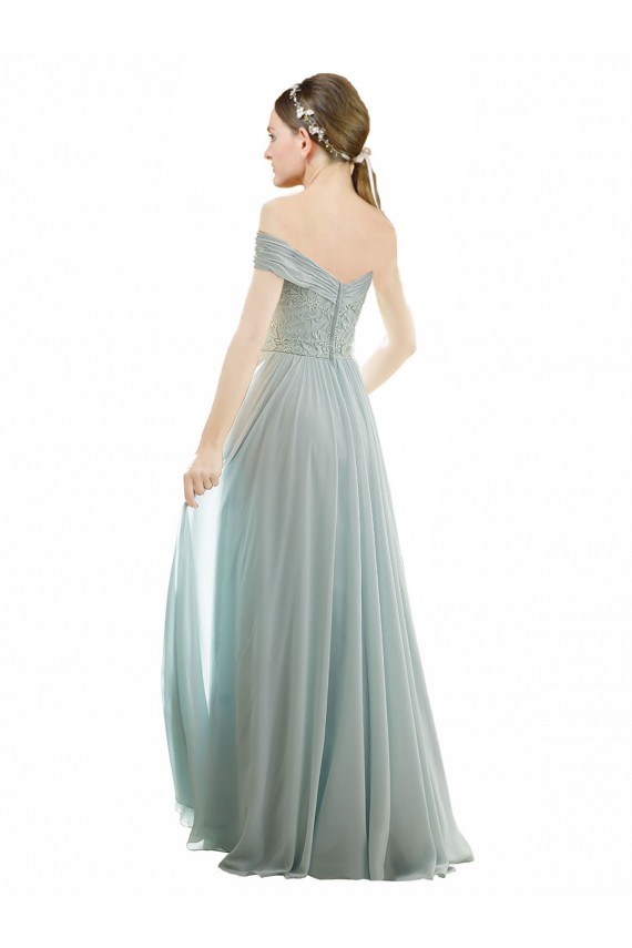 Cheap Romantic Bridesmaid Dress with Embroidered Off the Shoulder Bodice Canada