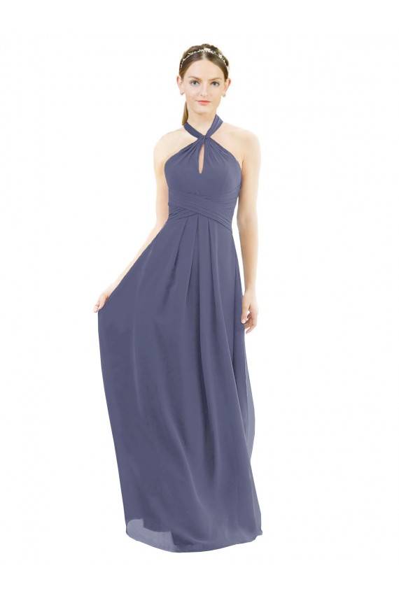 Cheap High Halter Neck Chiffon Bridesmaid Dress with Twist-Tie Canada