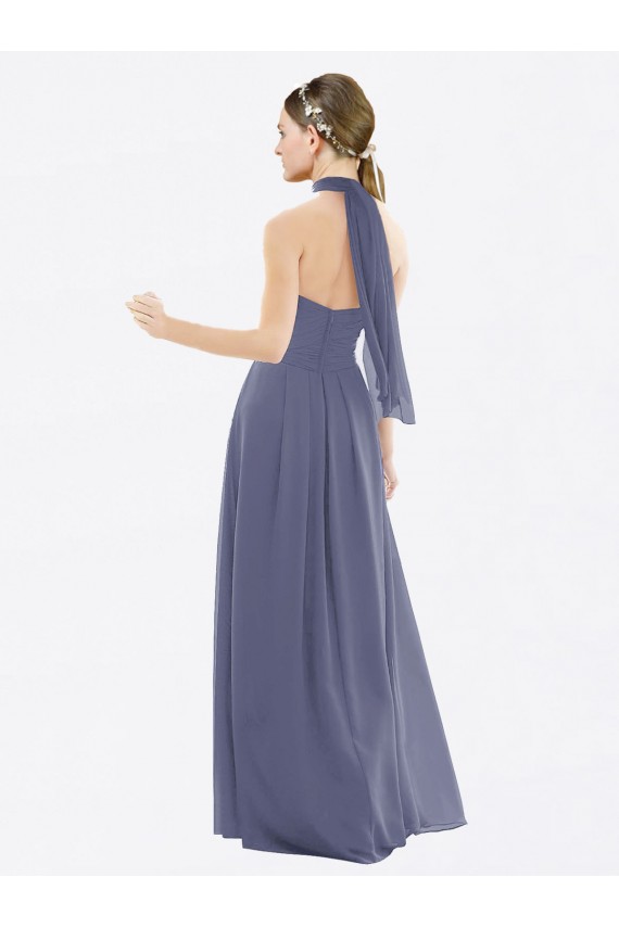 Cheap High Halter Neck Chiffon Bridesmaid Dress with Twist-Tie Canada