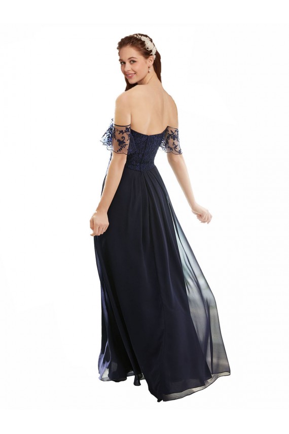 Cheap Boho Bridesmaid Dress with Beaded Embroidered Bodice and Flutter Cap Sleeves Canada