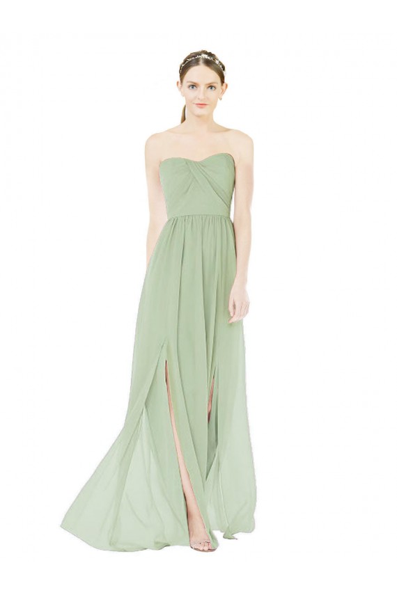 Cheap Strapless Draped Bodice Maxi Bridesmaid Dress with Front Slits Canada