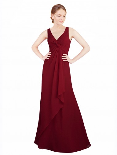 Cheap Twist-Knot V-Neckline Long Chiffon Bridesmaid Dress Canada