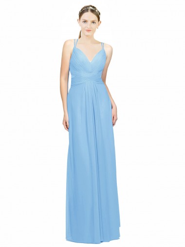 Cheap Double Straps Shoulder V-Neck Sheath Chiffon Bridesmaid Dress with Keyhole Back Canada