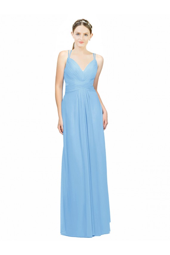 Cheap Double Straps Shoulder V-Neck Sheath Chiffon Bridesmaid Dress with Keyhole Back Canada