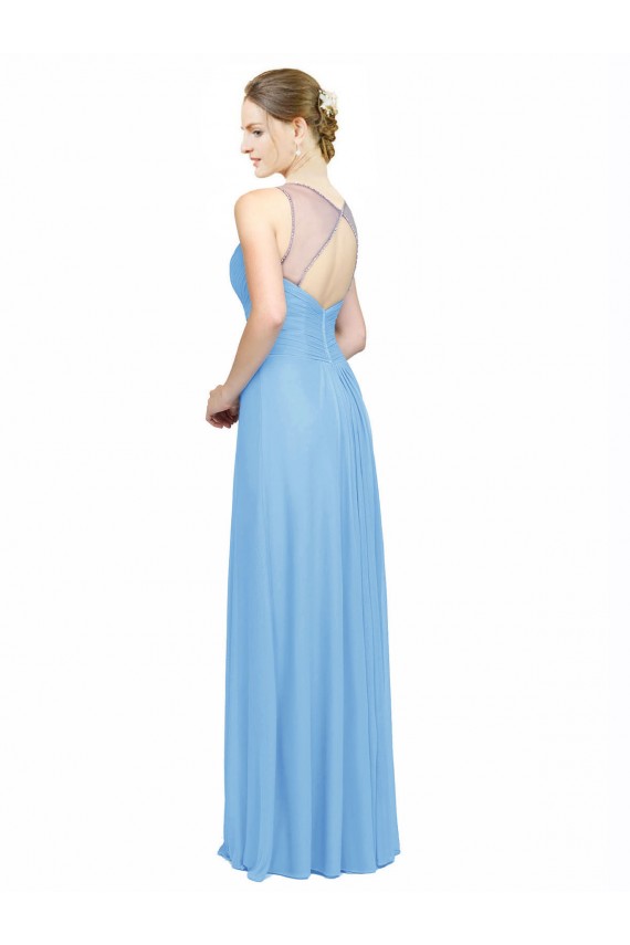 Cheap Double Straps Shoulder V-Neck Sheath Chiffon Bridesmaid Dress with Keyhole Back Canada