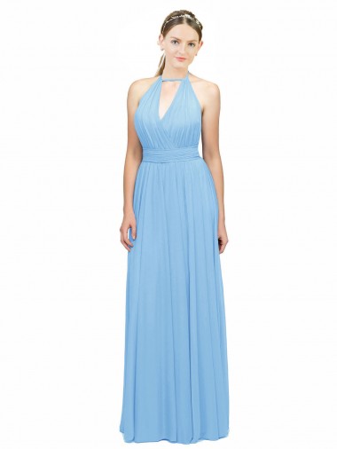 Cheap Keyhole Front Sheath Chiffon Bridesmaid Dress with Open Tie Back Canada