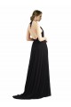 Cheap Backless Halter Chiffon Bridesmaid Dress with Front Slit and Tie Open Back Canada